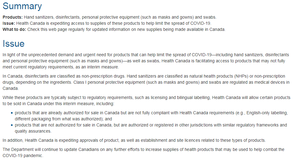 加拿大卫生部发布临时措施放宽个人防护设备、消毒剂、洗手液及拭子准入要求_产业聚焦_洗涤用品_中国洗涤用品行业信息网